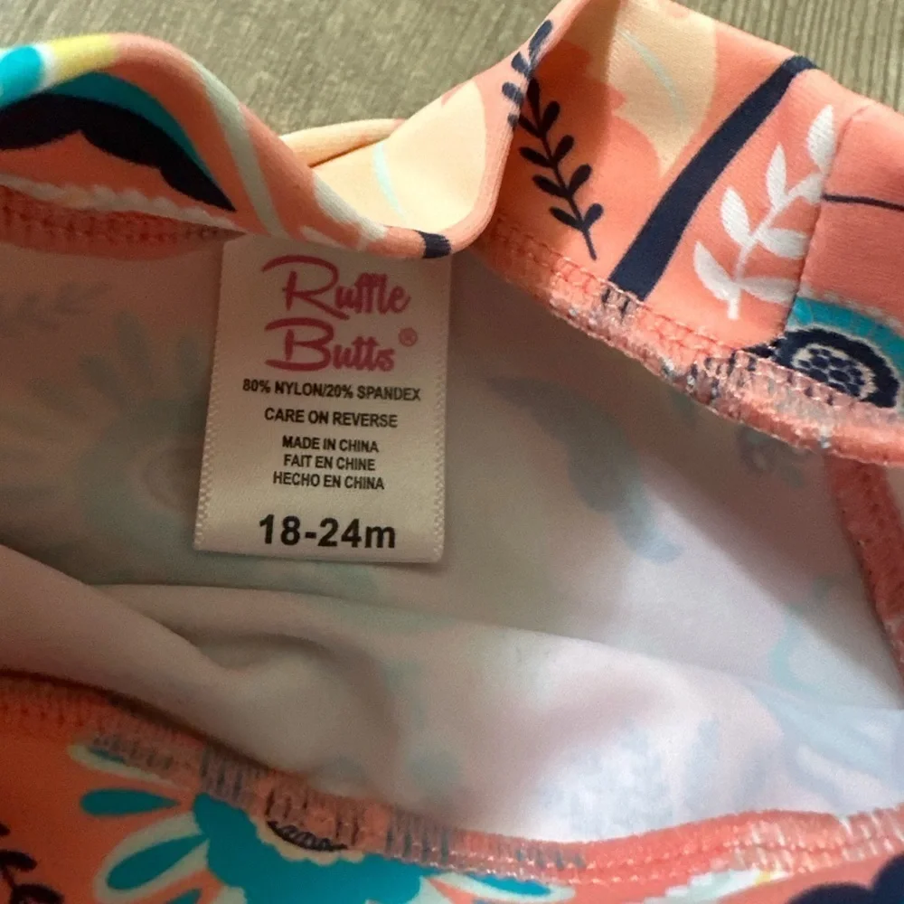 RuffleButts Paisley Paradise Two-Piece Rashguard Swimsuit Size 18-24 months